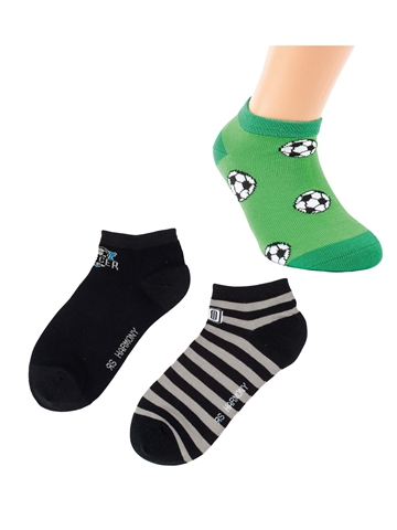 Kinder – Sneakersocken – Fußball – Grün/Schwarz/Grau