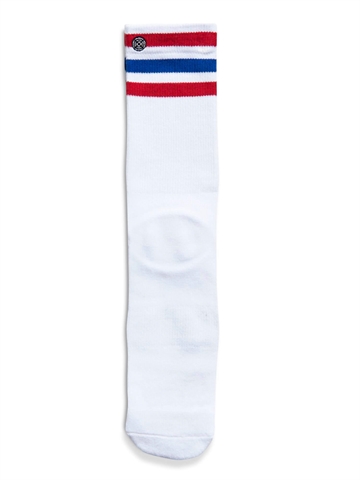 Tennisstrümpfe Unisex – XPOOOS – Weiß mit roten/blauen Streifen